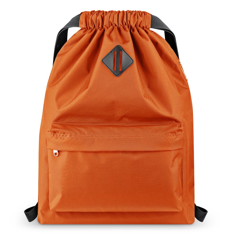 Vorspack Drawstring Backpack Water Resistant String Bag Sports Gym Sack with Side Pocket for Men Women - Orange - Image 1